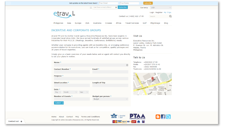 etravel contact page